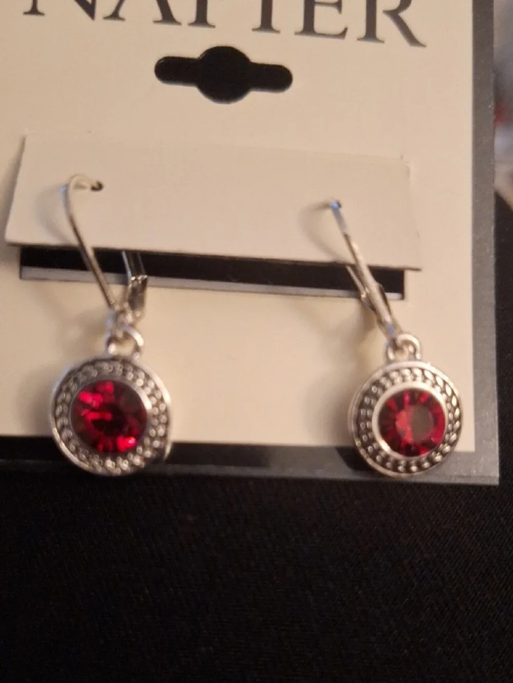 Napier Silver-Tone Earrings with Red Crystal Drops